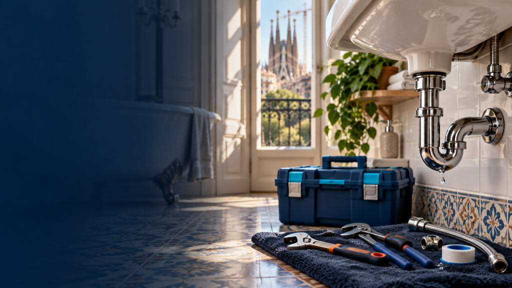 Herramientas de fontanería preparadas para reparar una fuga en una vivienda de Sagrada Família.